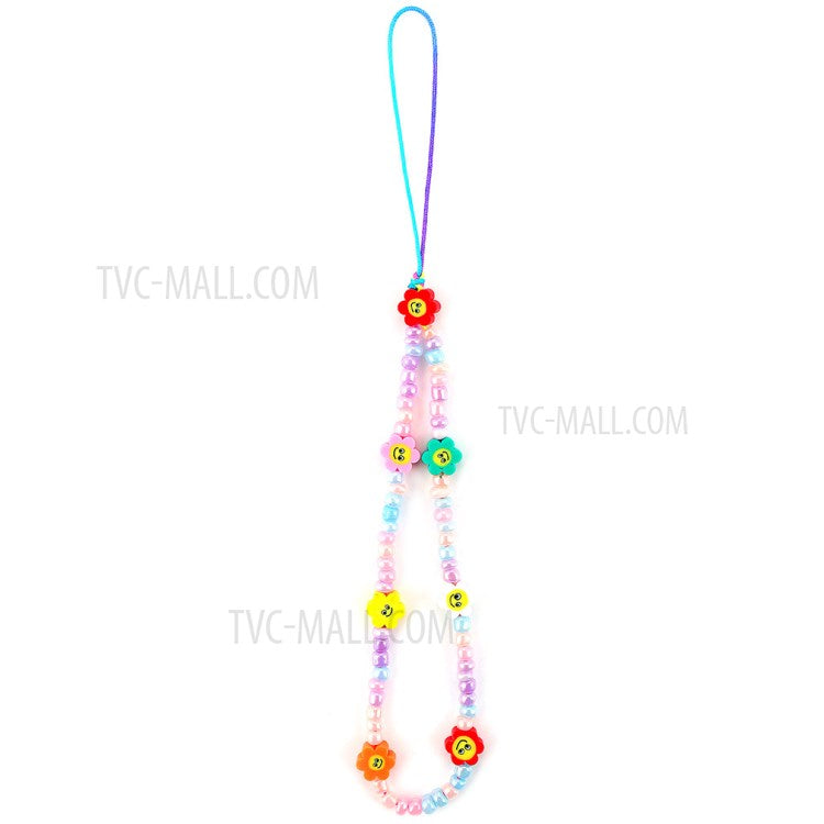 Flower Star Beaded Mobile Phone Wrist Strap Polymer Clay Resin Colorful Beads Phone Lanyard - B47-0304