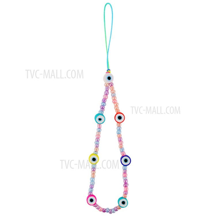 Flower Star Beaded Mobile Phone Wrist Strap Polymer Clay Resin Colorful Beads Phone Lanyard - B47-0204