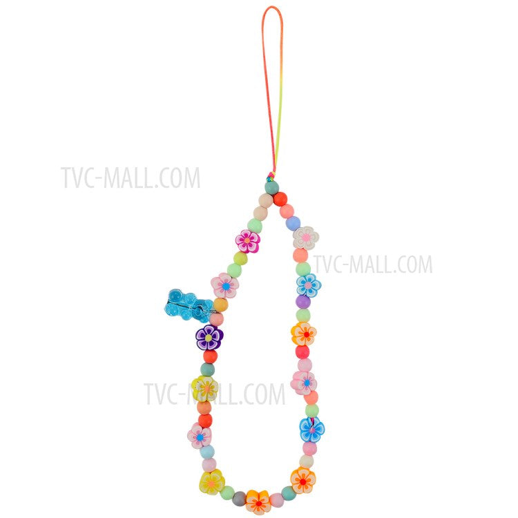 Flower Star Beaded Mobile Phone Wrist Strap Polymer Clay Resin Colorful Beads Phone Lanyard - B47-0503