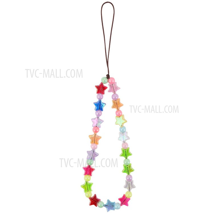 Flower Star Beaded Mobile Phone Wrist Strap Polymer Clay Resin Colorful Beads Phone Lanyard - B44-0502