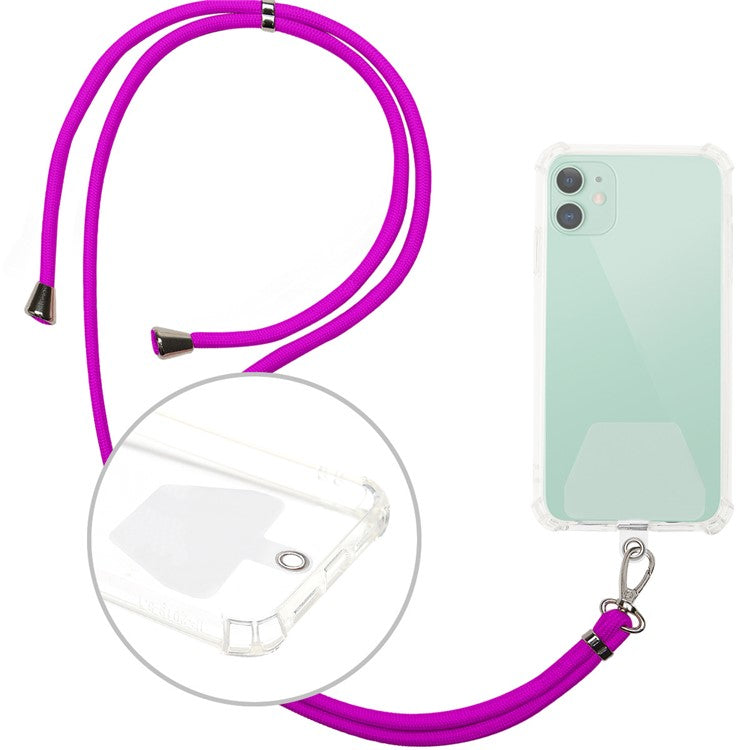 Universal Adjustable Phone Lanyard Neck Strap with 2 Tether Patches Mobile Case Accessory - Purple