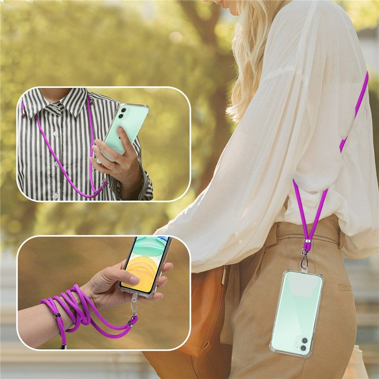 Universal Adjustable Phone Lanyard Neck Strap with 2 Tether Patches Mobile Case Accessory - Purple