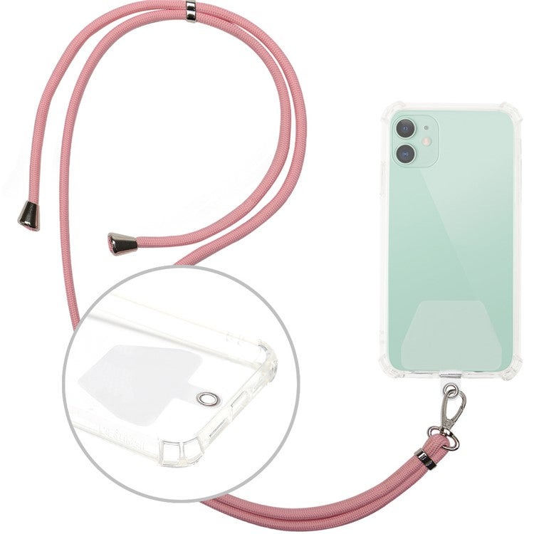 Universal Adjustable Phone Lanyard Neck Strap with 2 Tether Patches Mobile Case Accessory - Pink