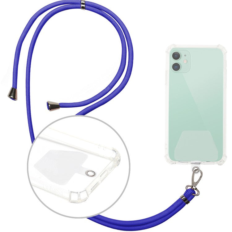 Universal Adjustable Phone Lanyard Neck Strap with 2 Tether Patches Mobile Case Accessory - Blue