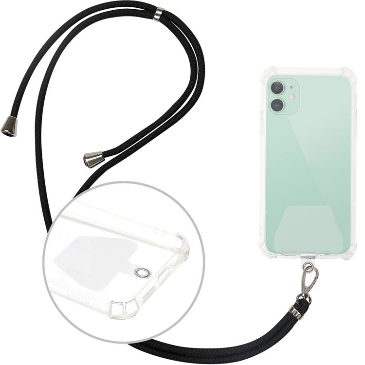 Universal Adjustable Phone Lanyard Neck Strap with 2 Tether Patches Mobile Case Accessory - Black