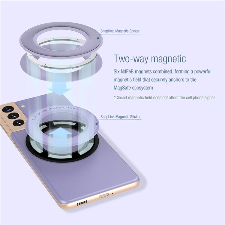 NILLKIN 2Pcs Universal Mobile Phone Round Magnetic Sticker Rings for Magsafe Wireless Charger - Purple