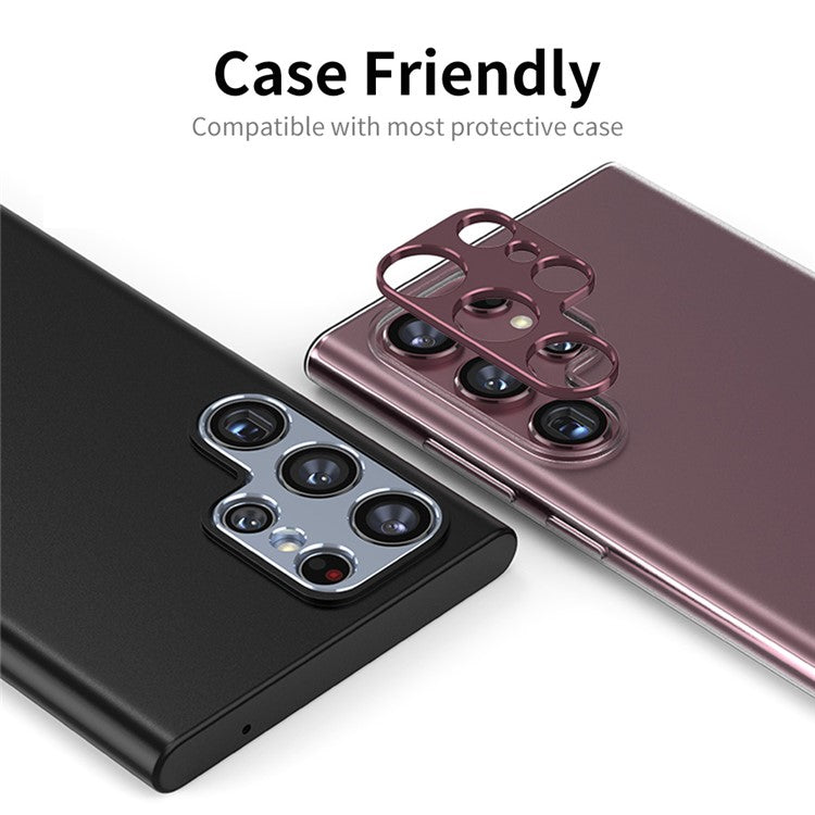 ENKAY HAT PRINCE Camera Lens Edge Protector for Samsung Galaxy S22 Ultra 5G, Scratch-Resistant Aluminum Alloy Frame Tough Protective Cover Sticker - Dark Red