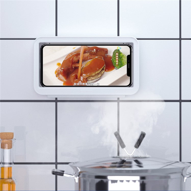 YJ-888 Shower Phone Holder for Bathroom Waterproof Case Wall Mount Phone Shelf with Touch Screen Anti-Fog Mobile Phone Holder Self Adhesive Storage Box - White