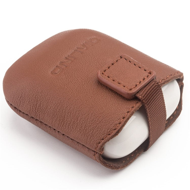 QIALINO Top-Layer Cowhide Leather Protective Pouch Bag for Apple Airpods Charging Case - Brown