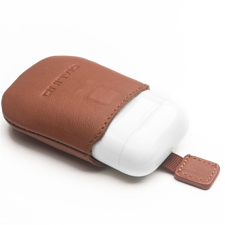 QIALINO Top-Layer Cowhide Leather Protective Pouch Bag for Apple Airpods Charging Case - Brown