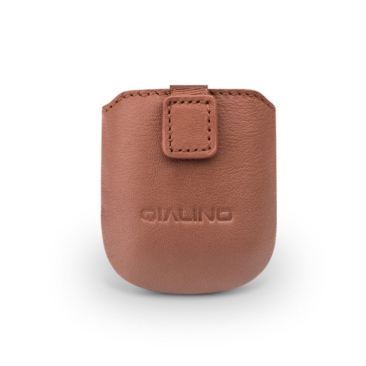 QIALINO Top-Layer Cowhide Leather Protective Pouch Bag for Apple Airpods Charging Case - Brown