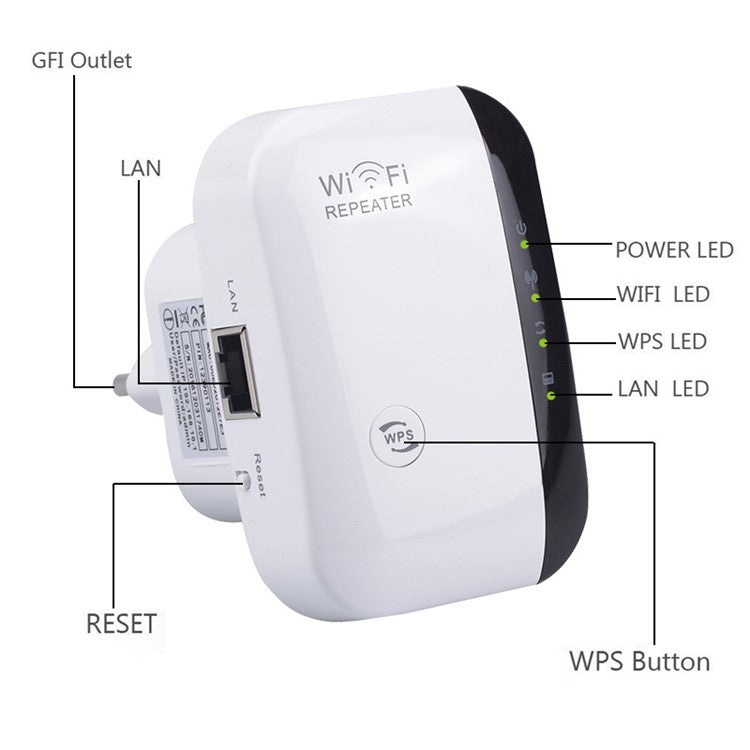 Wireless WiFi Repeater WiFi Range Extender Router Wi-Fi Signal Amplifier 2.4G 300Mbps WiFi Booster - EU Plug