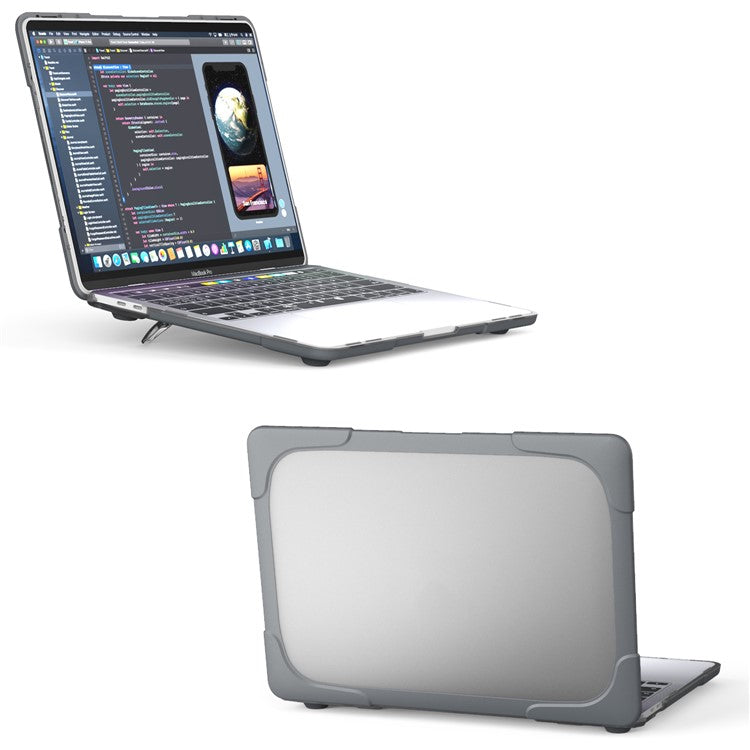 Two-Piece Plastic + TPU Protective Case Shell with Stand Design for MacBook Pro 13 inch (2020) A2251 / A2289 / A2338 (M1 / M2)   - Grey