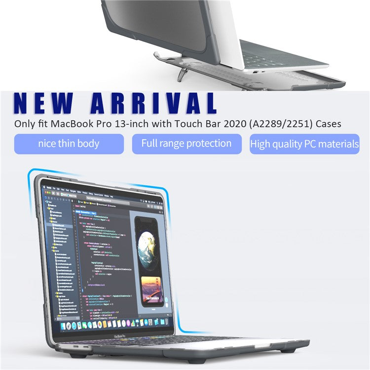 Two-Piece Plastic + TPU Protective Case Shell with Stand Design for MacBook Pro 13 inch (2020) A2251 / A2289 / A2338 (M1 / M2)   - Grey