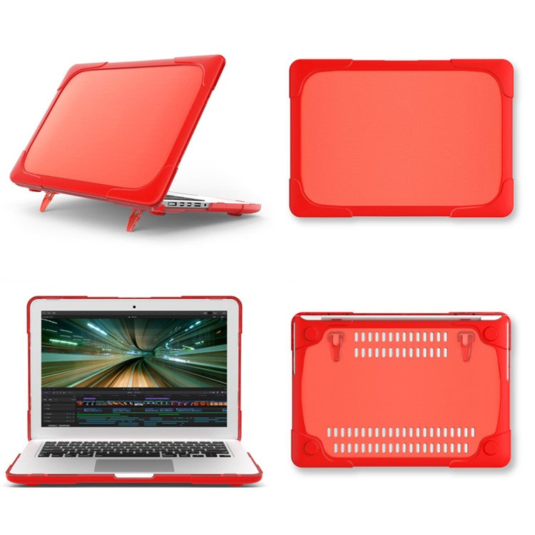 Two-Piece Plastic + TPU Protective Case Shell with Stand Design for MacBook Pro 13 inch (2020) A2251 / A2289 / A2338 (M1 / M2) - Red