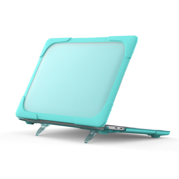 Two-Piece Plastic + TPU Protective Case Shell with Stand Design for MacBook Pro 13 inch (2020) A2251 / A2289 / A2338 (M1 / M2) - Cyan