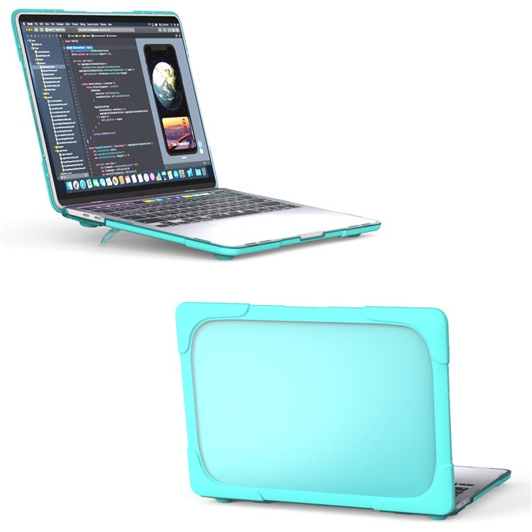 Two-Piece Plastic + TPU Protective Case Shell with Stand Design for MacBook Pro 13 inch (2020) A2251 / A2289 / A2338 (M1 / M2) - Cyan