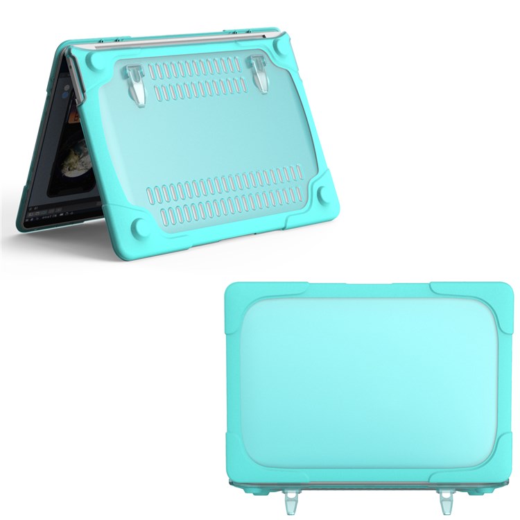 Two-Piece Plastic + TPU Protective Case Shell with Stand Design for MacBook Pro 13 inch (2020) A2251 / A2289 / A2338 (M1 / M2) - Cyan