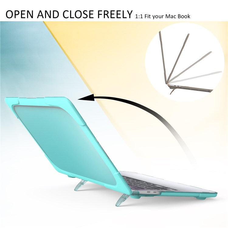 Two-Piece Plastic + TPU Protective Case Shell with Stand Design for MacBook Pro 13 inch (2020) A2251 / A2289 / A2338 (M1 / M2) - Cyan