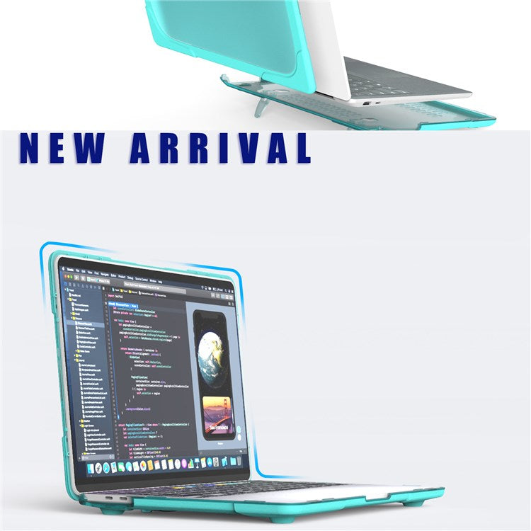 Two-Piece Plastic + TPU Protective Case Shell with Stand Design for MacBook Pro 13 inch (2020) A2251 / A2289 / A2338 (M1 / M2) - Cyan