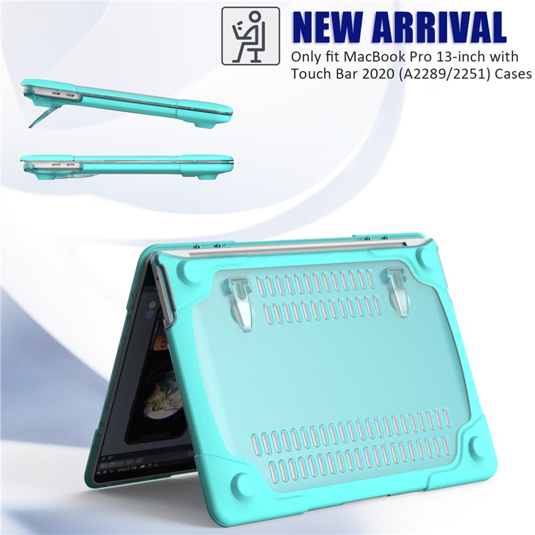 Two-Piece Plastic + TPU Protective Case Shell with Stand Design for MacBook Pro 13 inch (2020) A2251 / A2289 / A2338 (M1 / M2) - Cyan