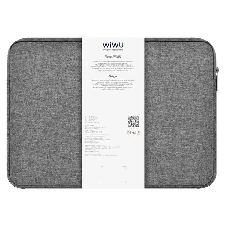 WIWU 14-inch Minimalist Laptop Bag Waterproof Notebook Protective Sleeve - Grey