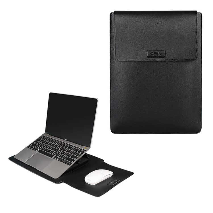 PU06 Waterproof PU Leather Foldable Laptop Riser Case for MacBook Huawei Xiaomi 13.3 Inch Notebook - Black