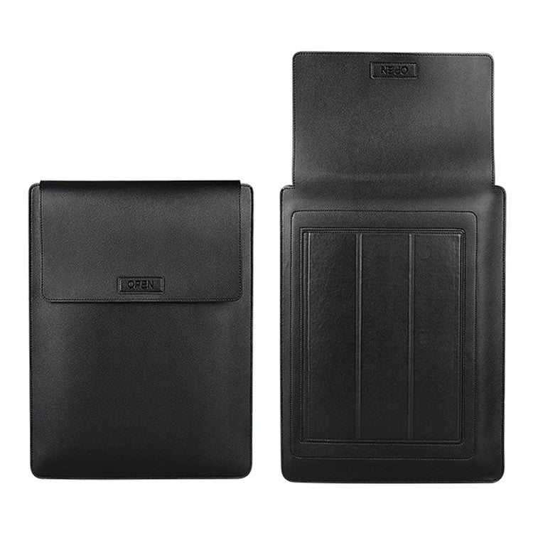 PU06 Waterproof PU Leather Foldable Laptop Riser Case for MacBook Huawei Xiaomi 13.3 Inch Notebook - Black