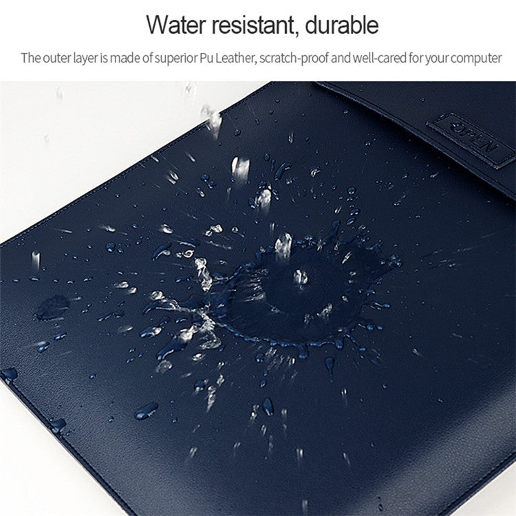 PU06 Waterproof PU Leather Foldable Laptop Riser Case for MacBook Huawei Xiaomi 13.3 Inch Notebook - Black