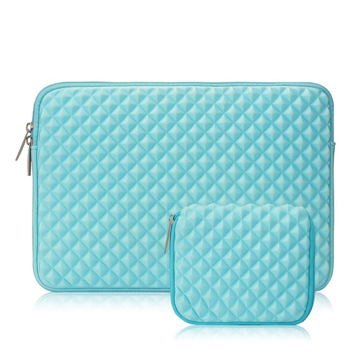 Solid Color Diamond Pattern Universal Laptop Carrying Sleeve Bag with Notebook Adapter Bag for 14-inch - 14.6-inch Laptop - Blue