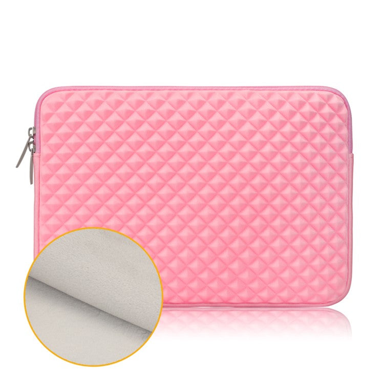 Solid Color Diamond Pattern Universal Laptop Carrying Sleeve Bag with Notebook Adapter Bag for 14-inch - 14.6-inch Laptop - Pink