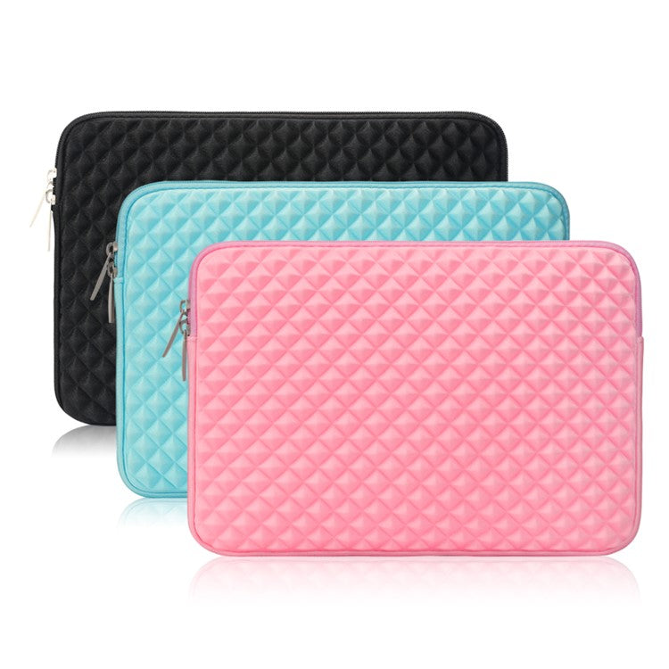 Solid Color Diamond Pattern Universal Laptop Carrying Sleeve Bag with Notebook Adapter Bag for 14-inch - 14.6-inch Laptop - Pink