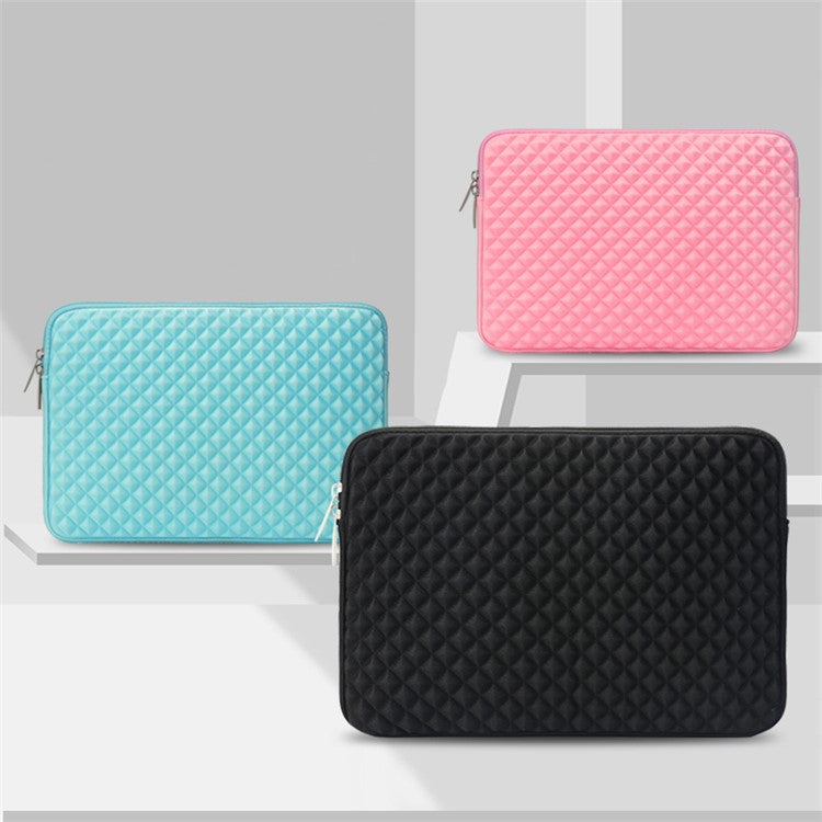 Solid Color Diamond Pattern Universal Laptop Carrying Sleeve Bag with Notebook Adapter Bag for 14-inch - 14.6-inch Laptop - Pink