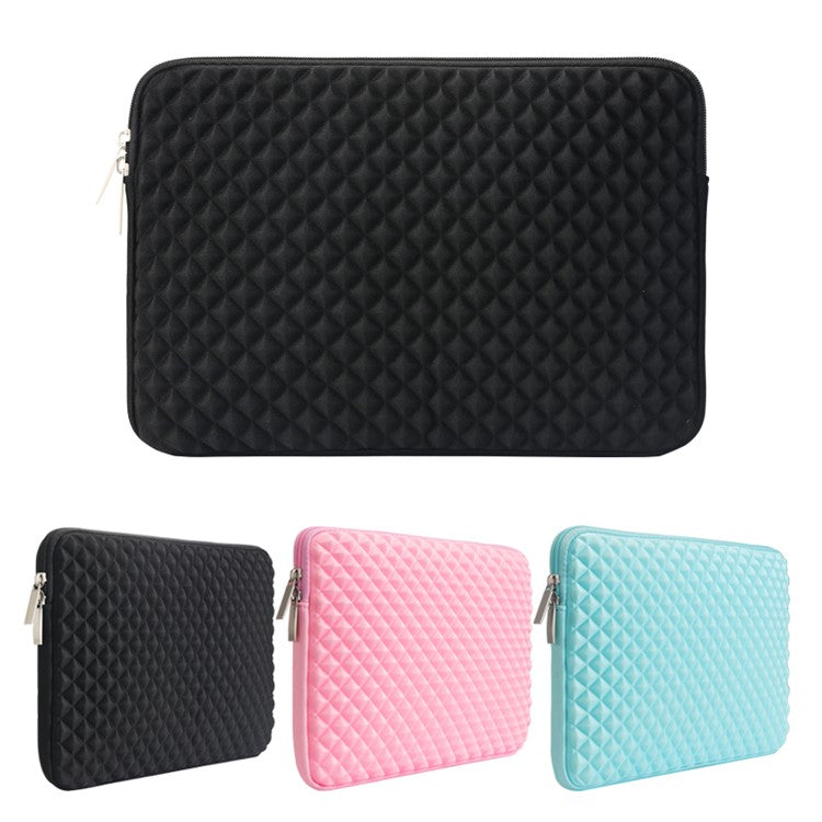 Solid Color Diamond Pattern Universal Laptop Carrying Sleeve Bag with Notebook Adapter Bag for 14-inch - 14.6-inch Laptop - Pink