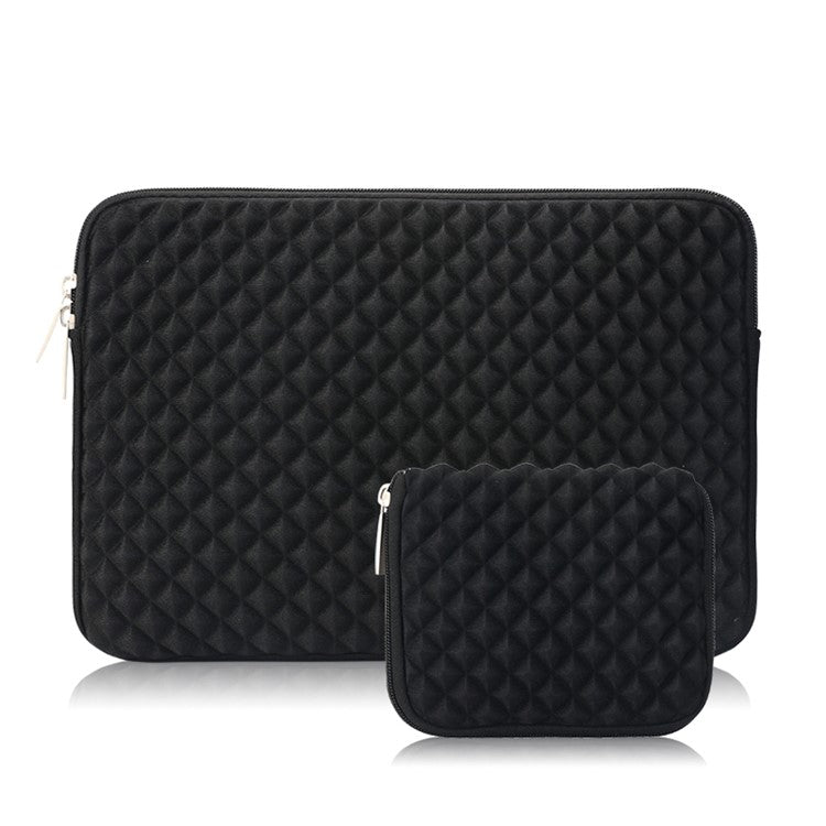 Solid Color Diamond Pattern Universal Laptop Carrying Sleeve Bag with Notebook Adapter Bag for 14-inch - 14.6-inch Laptop - Black