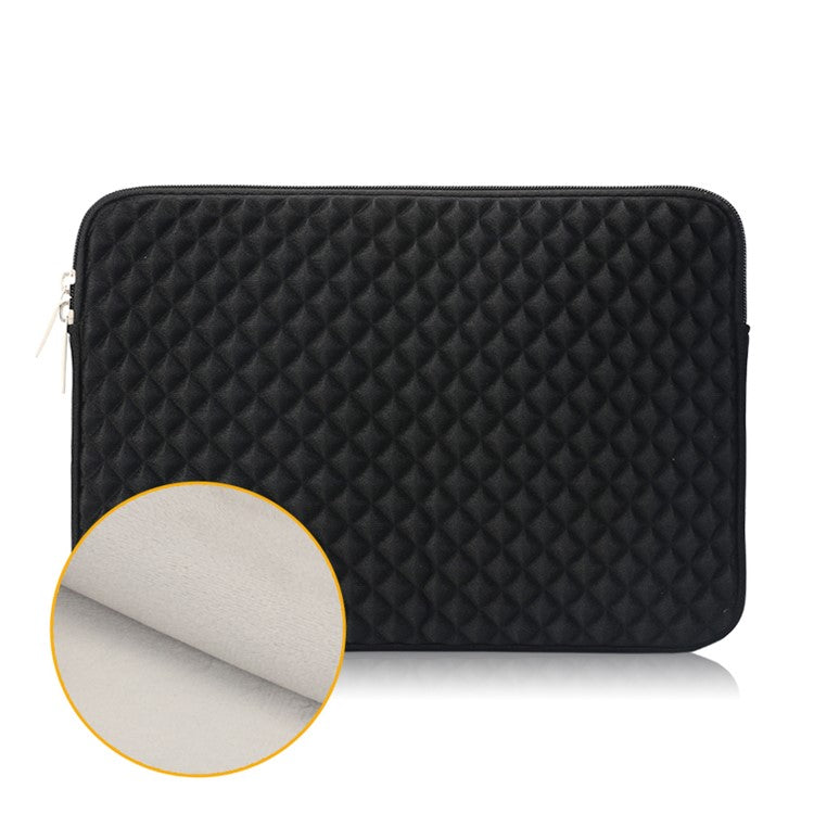 Solid Color Diamond Pattern Universal Laptop Carrying Sleeve Bag with Notebook Adapter Bag for 14-inch - 14.6-inch Laptop - Black