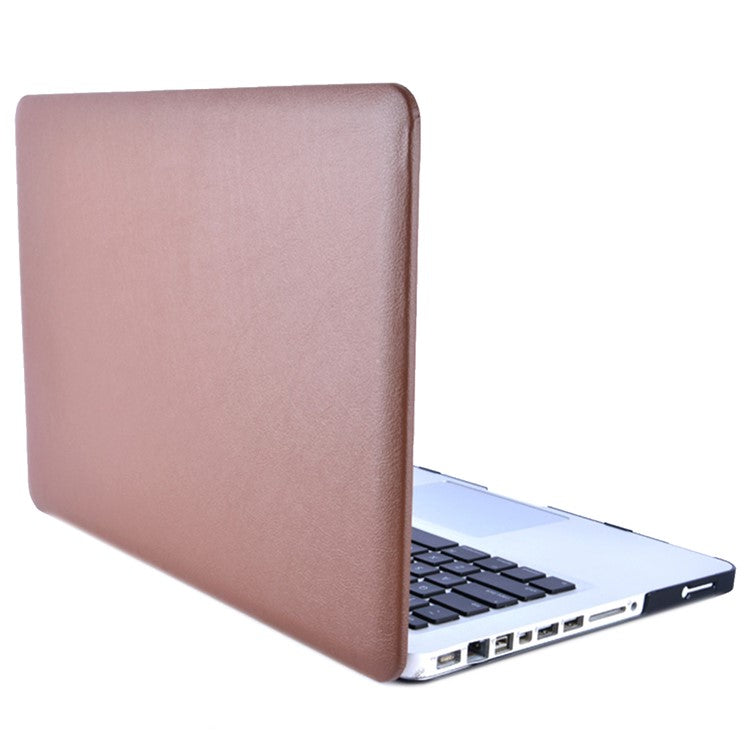 Single Side PU Leather Coated PC Protective Case with Hollow-out Bottom for MacBook Pro 13.3-inch (A1278) - Brown