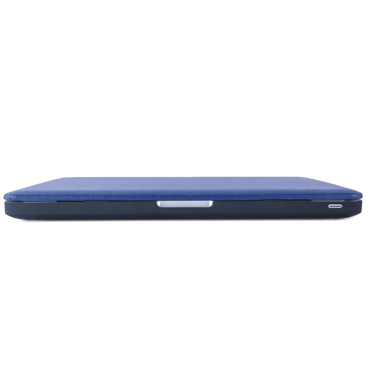 Single Side PU Leather Coated PC Cover Case with Hollow-out Bottom for MacBook Pro 16-inch (2019) (A2141) - Dark Blue