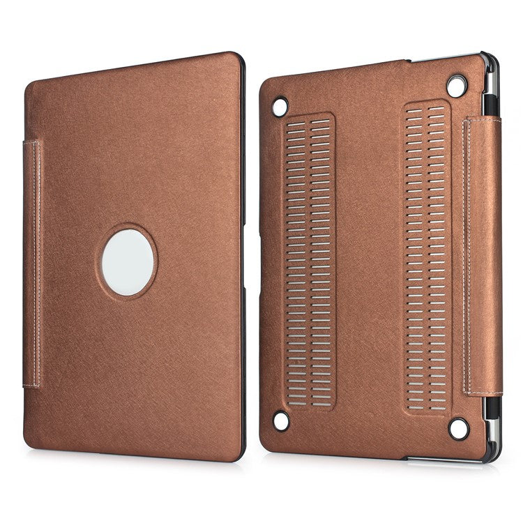 PU Leather + PC Protective Shell Cover with Hollow-out Bottom for MacBook Air 13.3 inch (A1932/A2179/A2337) - Coffee