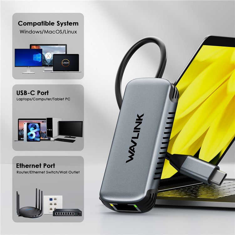 WAVLINK WL-NWU340G USB-C to RJ45 Gigabit Ethernet Adapter 5Gbps Wired Network Converter