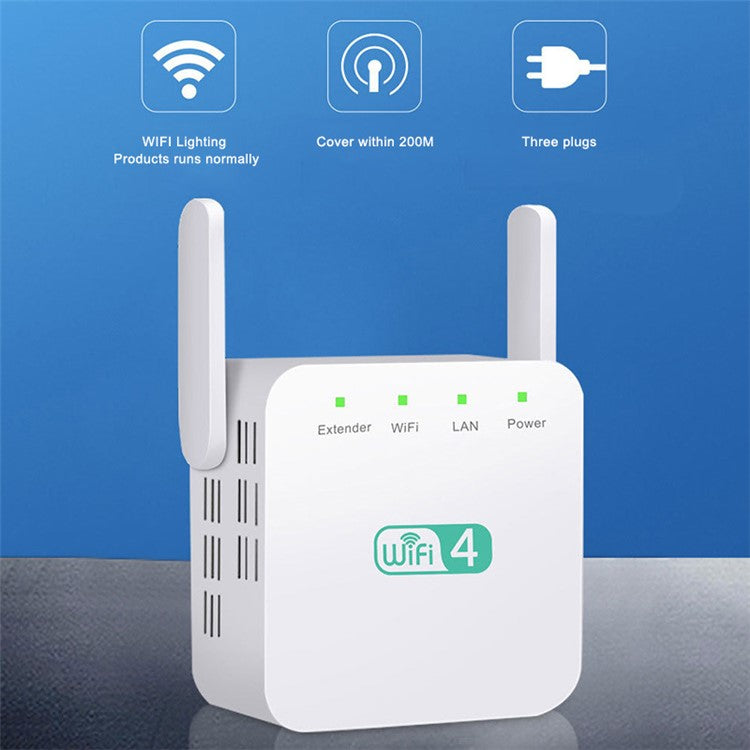 WD-611U 300Mbps 2.4GHz WiFi Extender Repeater Wireless Signal Booster Amplifier - White / US Plug