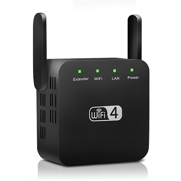 WD-611U 300Mbps 2.4GHz WiFi Extender Repeater Wireless Signal Booster Amplifier - Black / EU Plug