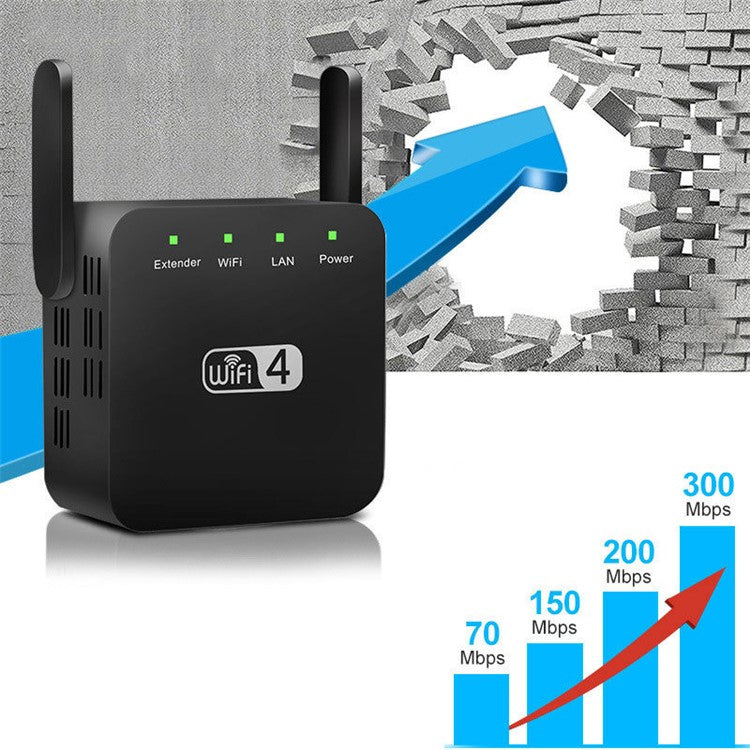 WD-611U 300Mbps 2.4GHz WiFi Extender Repeater Wireless Signal Booster Amplifier - Black / EU Plug