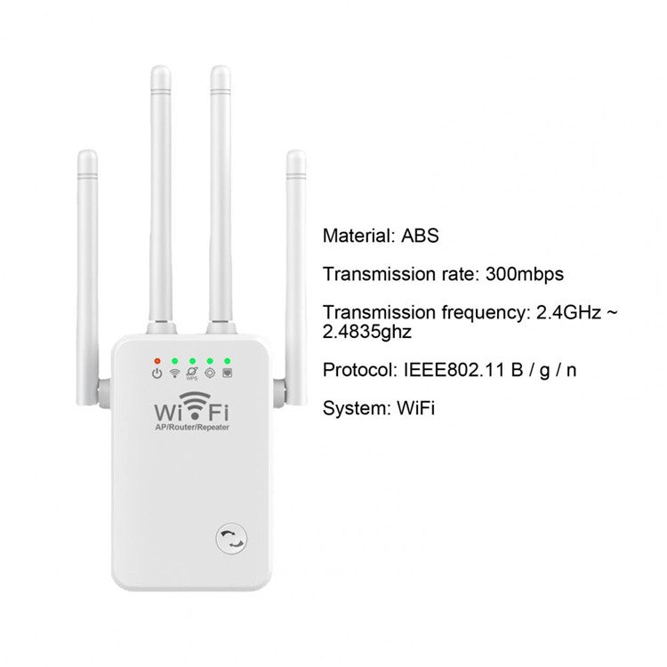 U9 Wireless Repeater 3-in-1 Function Wi-Fi Signal Booster 300Mbps WiFi Extender - Black / US Plug