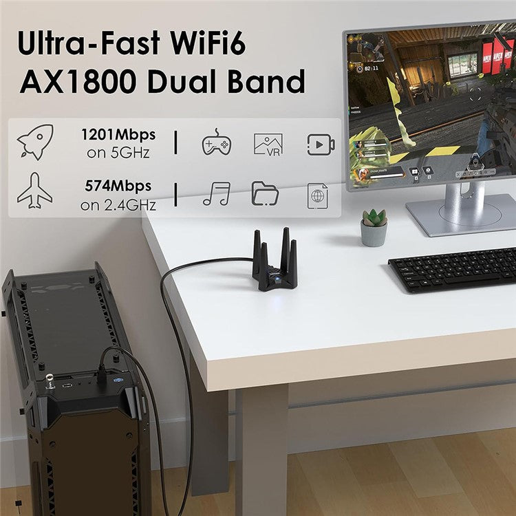 WAVLINK WS-WN693X1-A Magnetic Base AX1800 Dual Band USB WiFi 6 Adapter with 4x3dBi High Gain Antenna