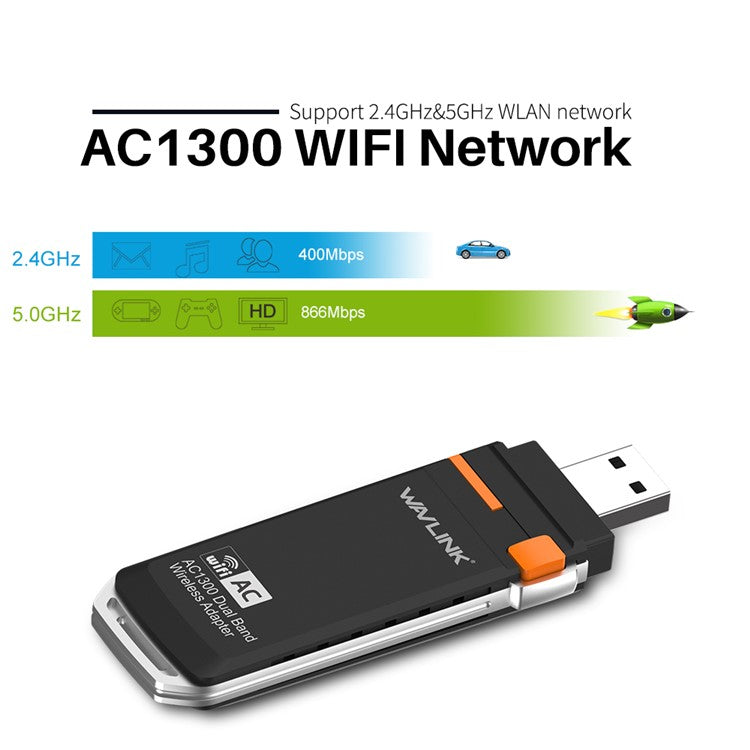 WAVLINK AC1300 WN688A3D Portable USB 3.0 WiFi Dongle 2.4G / 5G Dual Band Wireless Network Adapter