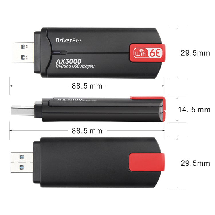 WD-AX3000 WiFi Receiver USB 3.0 WiFi6 Driver Free Wireless Network Card for Desktop PC / Laptop - Red