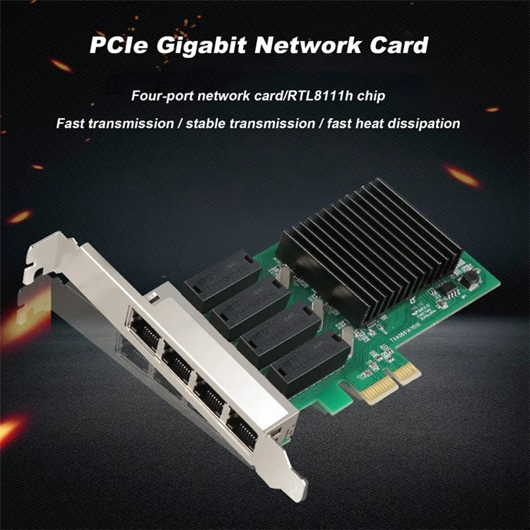 RTL8111H High Speed PCIE X1 to 4-port RJ45 Gigabit Network Card for Desktop PC