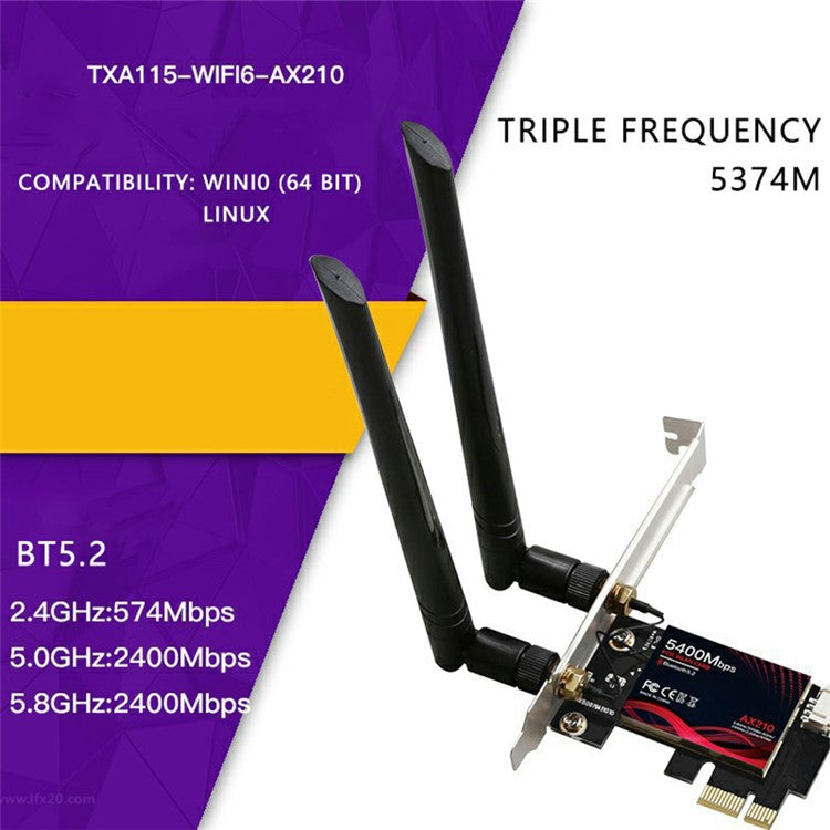 TXA115 WiFi6 AX210 Chipset PCIE Adapter Bluetooth 5.2 2.4G / 5G Dual Band WiFi Network Card