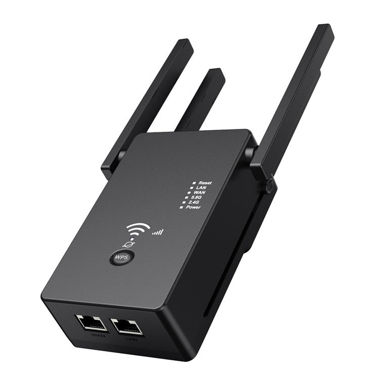 U6 1200m Wireless Router Network Extender Wi-Fi Repeater with External Antenna, WiFi Signal Booster - Black / US Plug